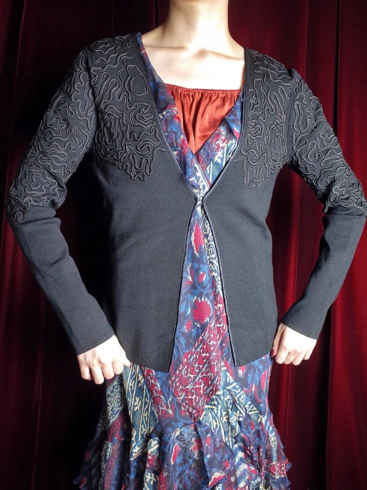 Code Embroidery Silk Blend Cardigan