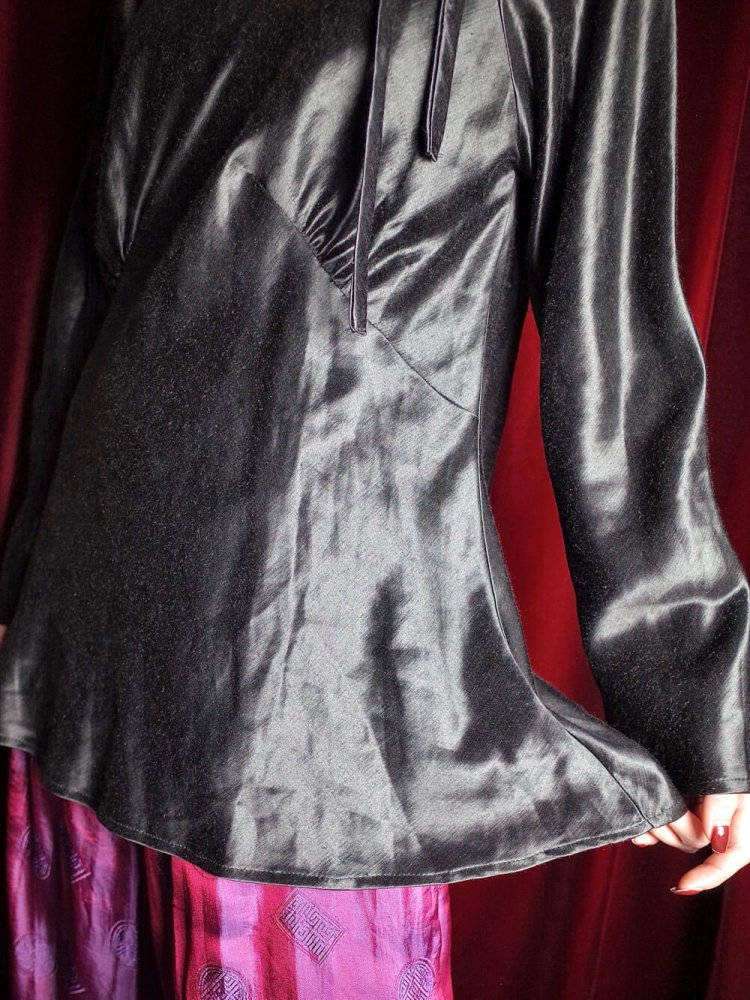 Black Hemp & Silk Satin Design Cut & Sewn