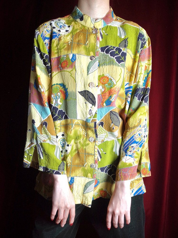 Oriental Pattern Solid Jacquard Silk China Shirt