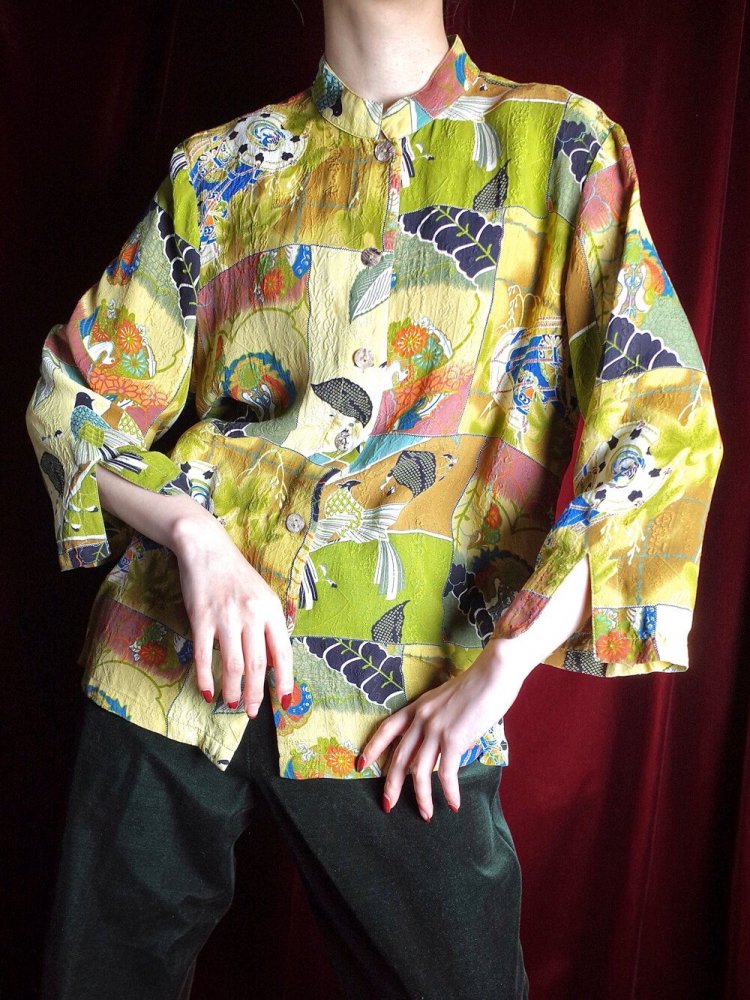 Oriental Pattern Solid Jacquard Silk China Shirt