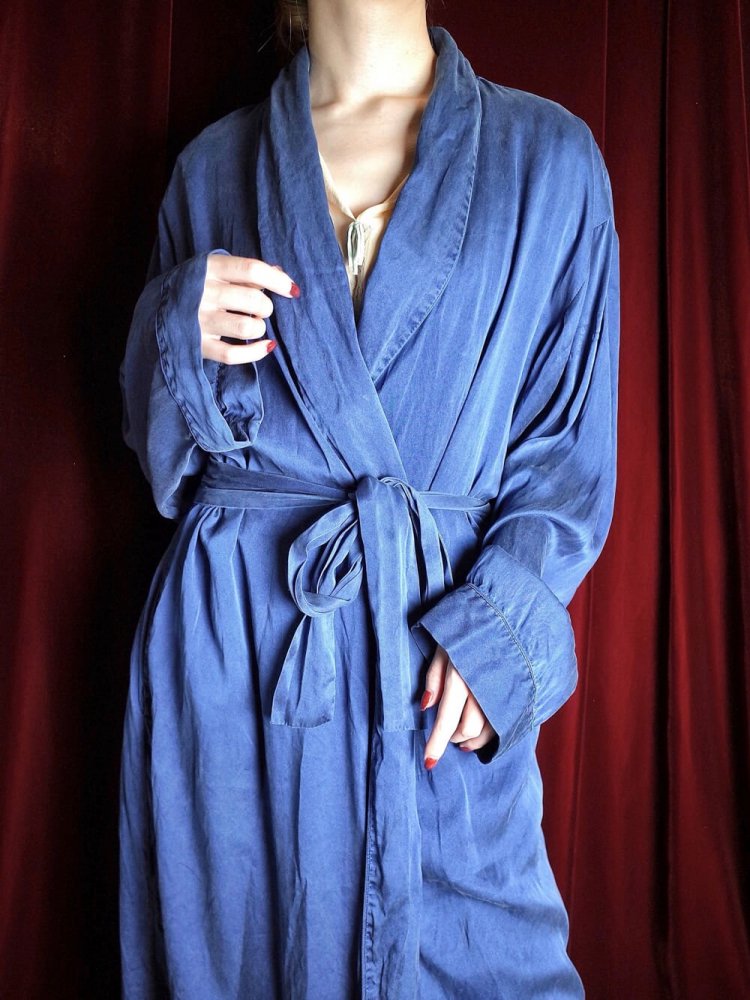 Smokey Blue Silk Dress Gown