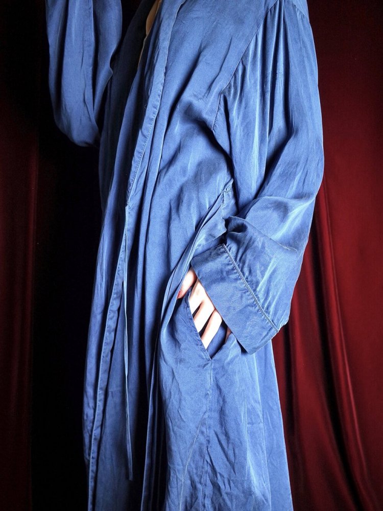 Smokey Blue Silk Dress Gown