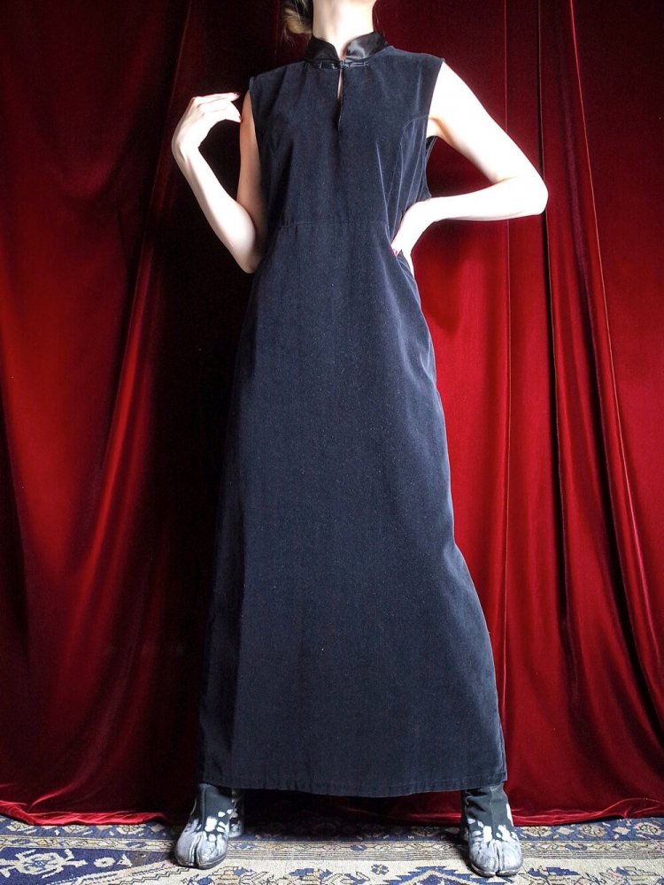 Black Cotton Velvet China Dress