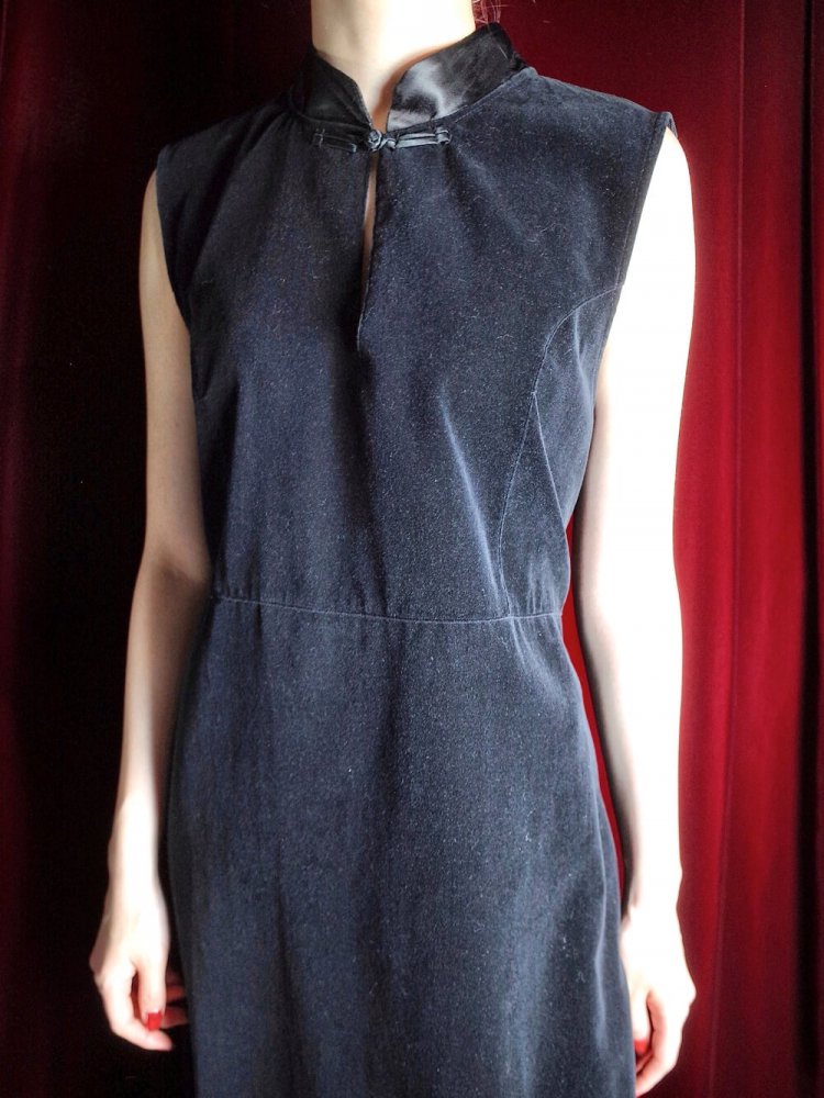 Black Cotton Velvet China Dress