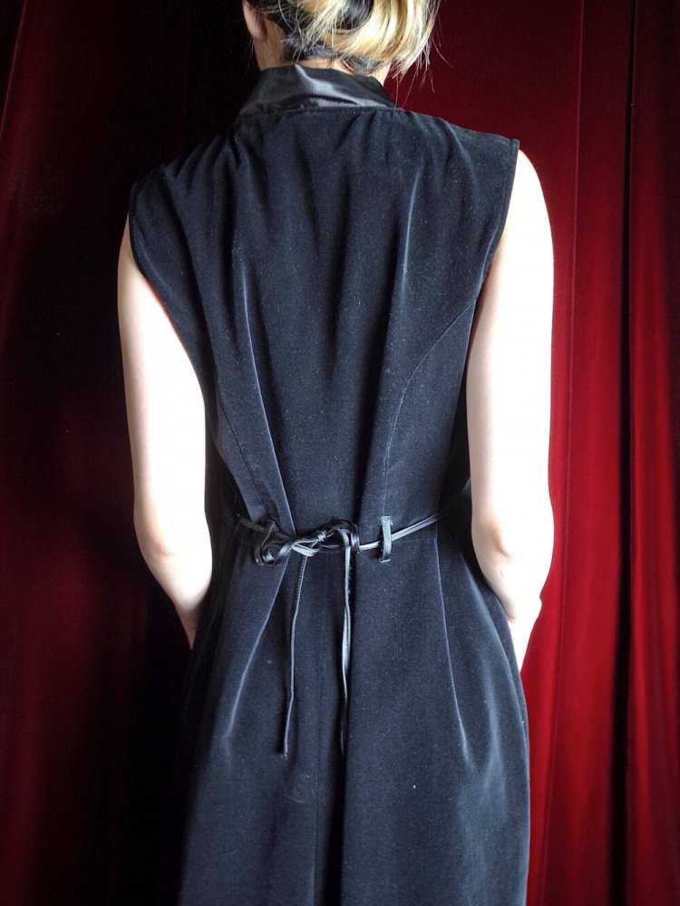 Black Cotton Velvet China Dress