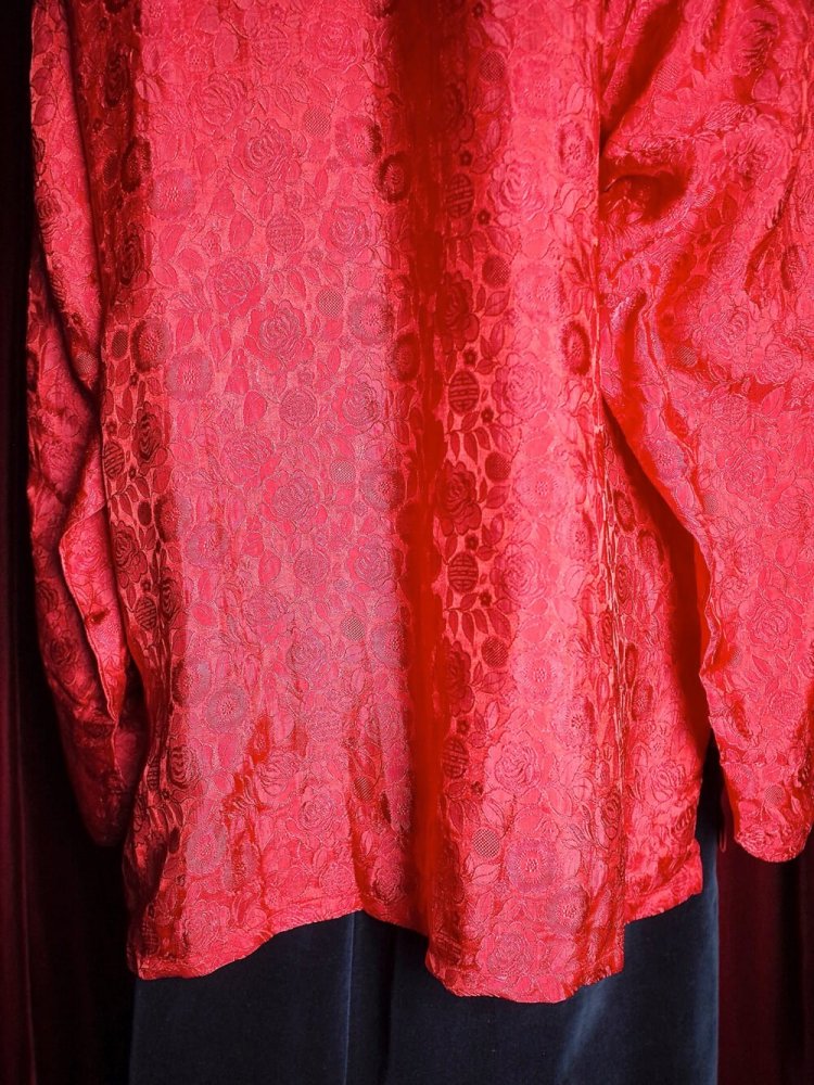 Flower Jacquard Red Silk China Shirt