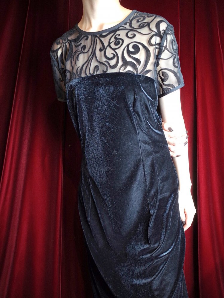 Art Nouveau Mesh  Velvet Back Slit Dress