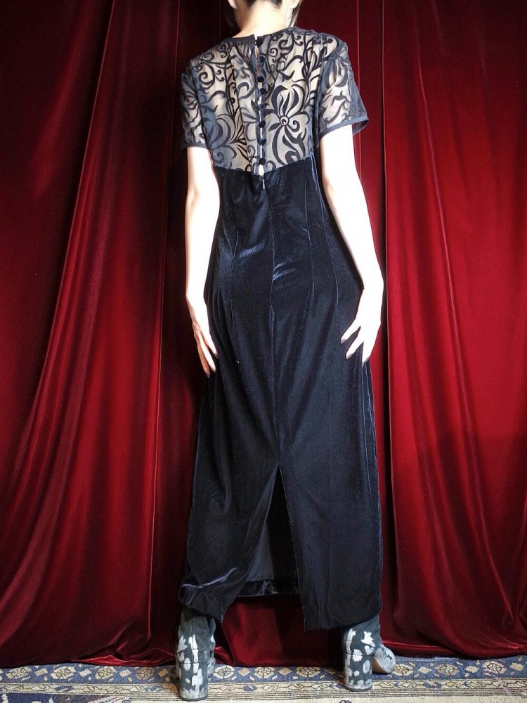 Art Nouveau Mesh  Velvet Back Slit Dress