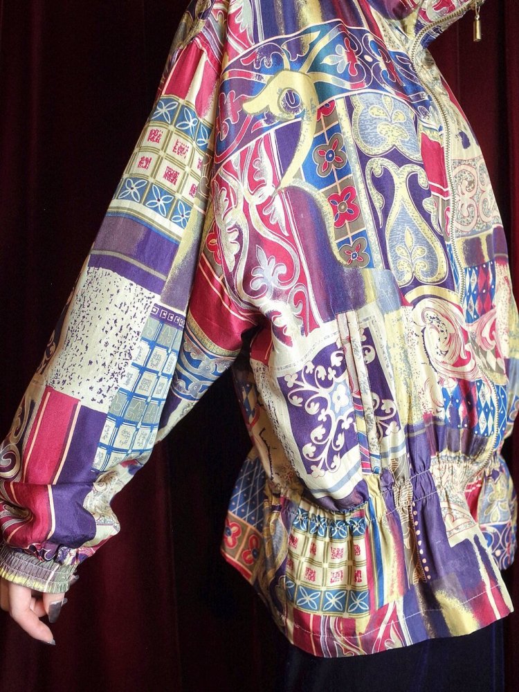 Purple Gradation Arabesque Silk Blouson