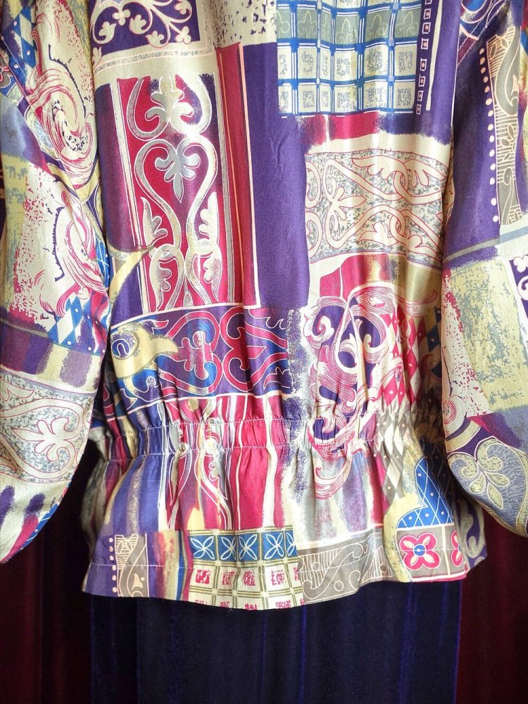 Purple Gradation Arabesque Silk Blouson