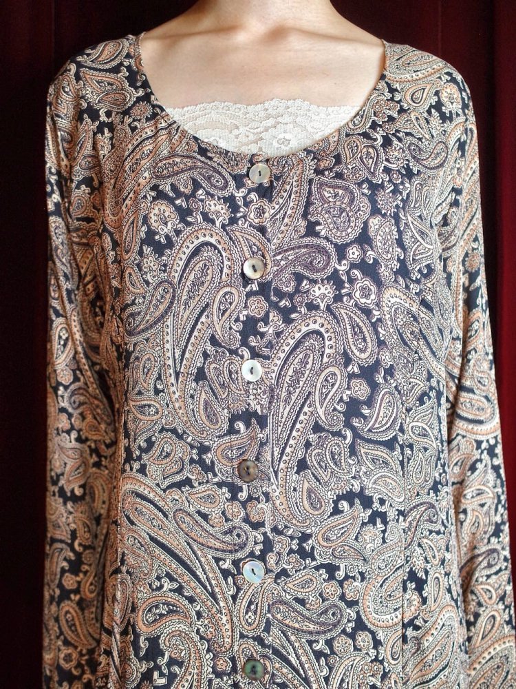 Paisley  Flower Sheer Rayon Front Open Dress