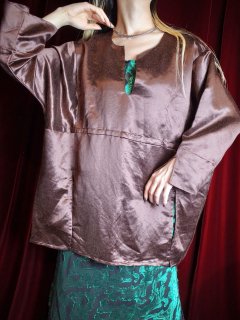 Chocolate Brown Satin Pullover Slit Design Tops