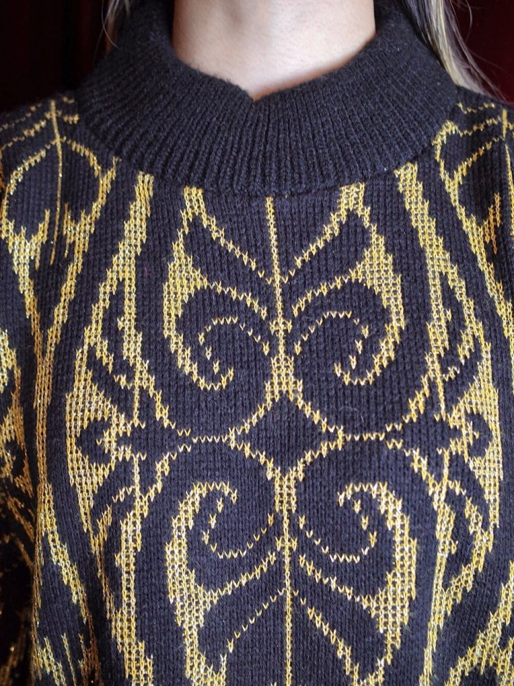 Black  Gold Arabesque Knit Sweater