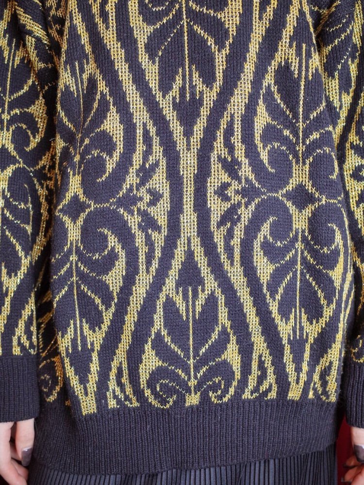 Black  Gold Arabesque Knit Sweater