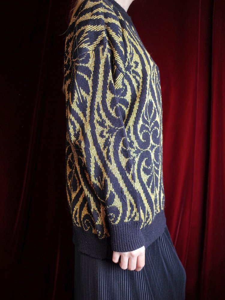 Black  Gold Arabesque Knit Sweater