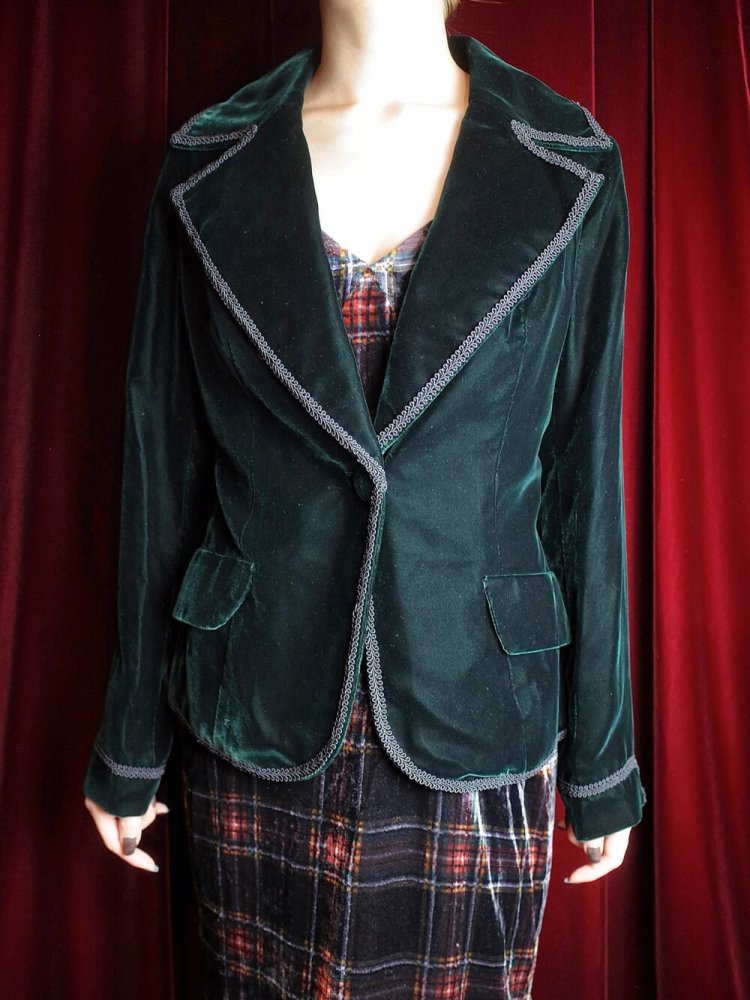 Deep Green Velvet Short Length Tailored Jacket