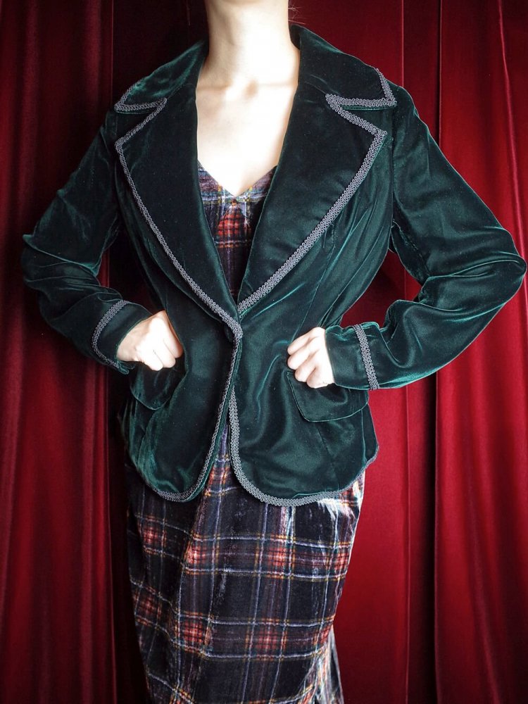 Deep Green Velvet Short Length Tailored Jacket