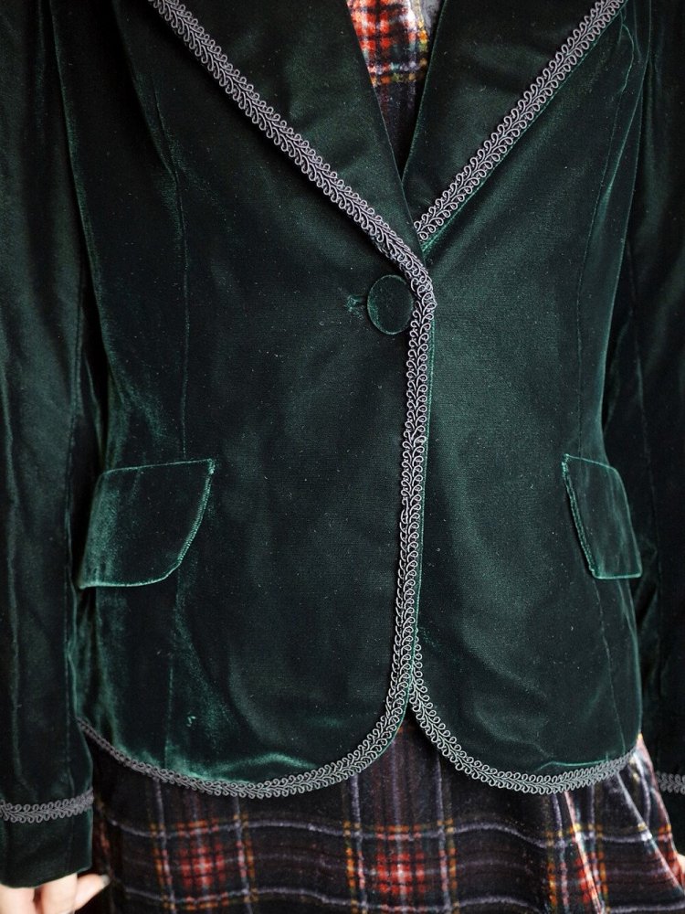 Deep Green Velvet Short Length Tailored Jacket