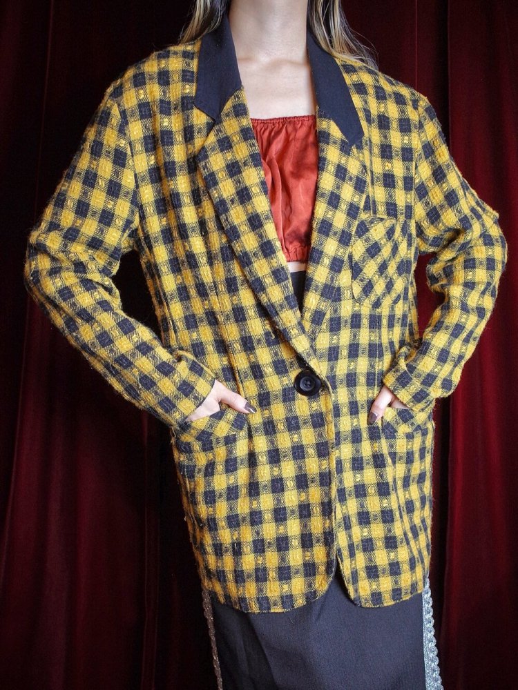 Yellow  Black Checker Tailored Jacket