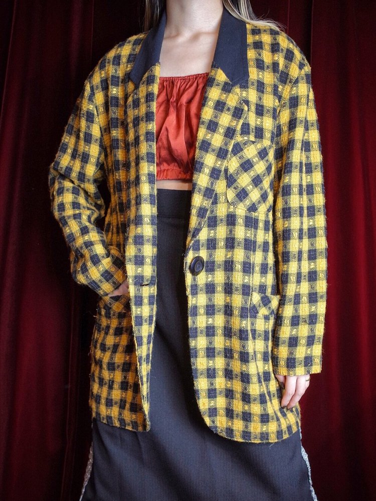 Yellow  Black Checker Tailored Jacket