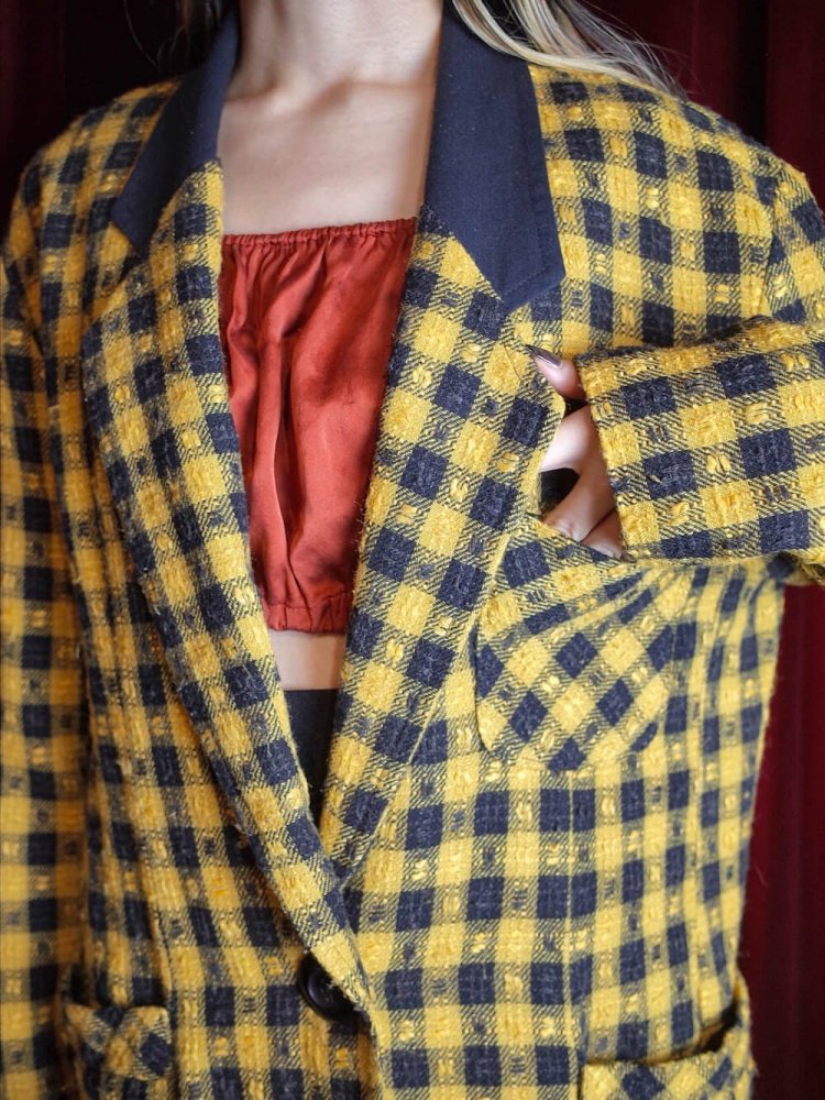 Yellow  Black Checker Tailored Jacket