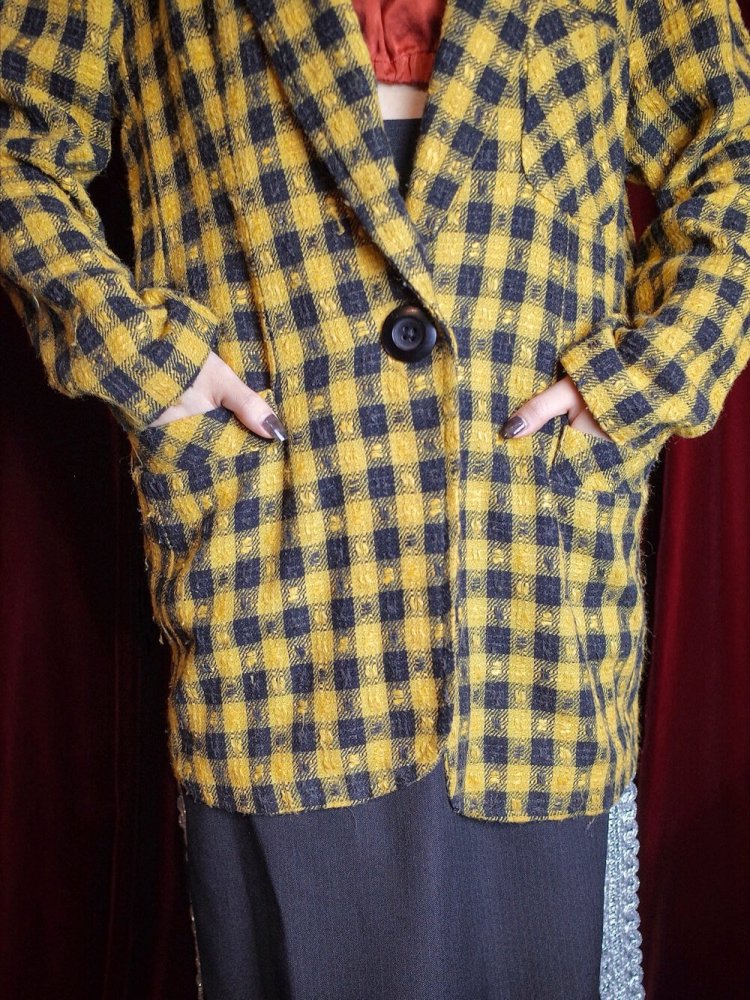 Yellow  Black Checker Tailored Jacket