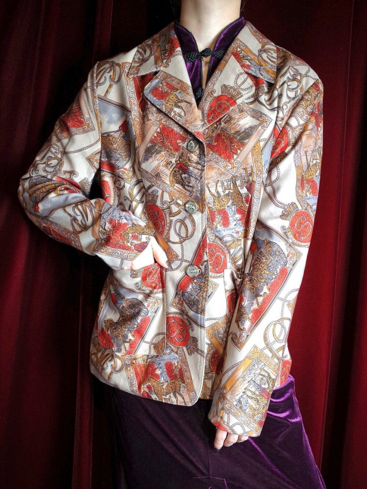 Old Post Card Pattern Tailored Jacket