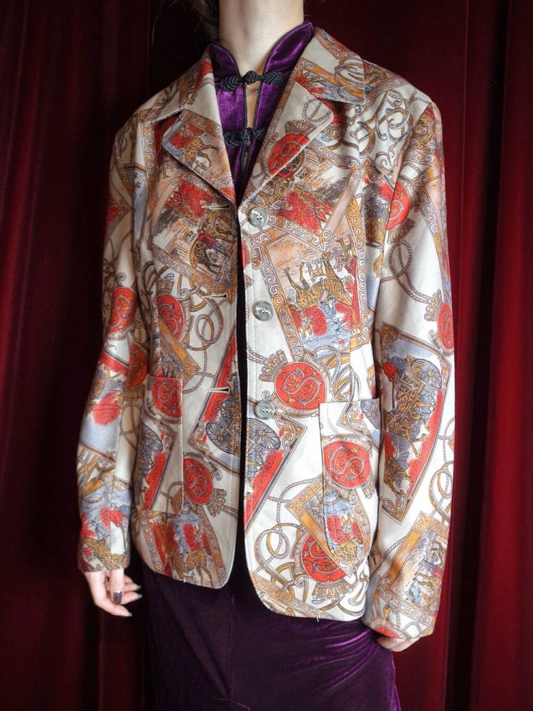 Old Post Card Pattern Tailored Jacket