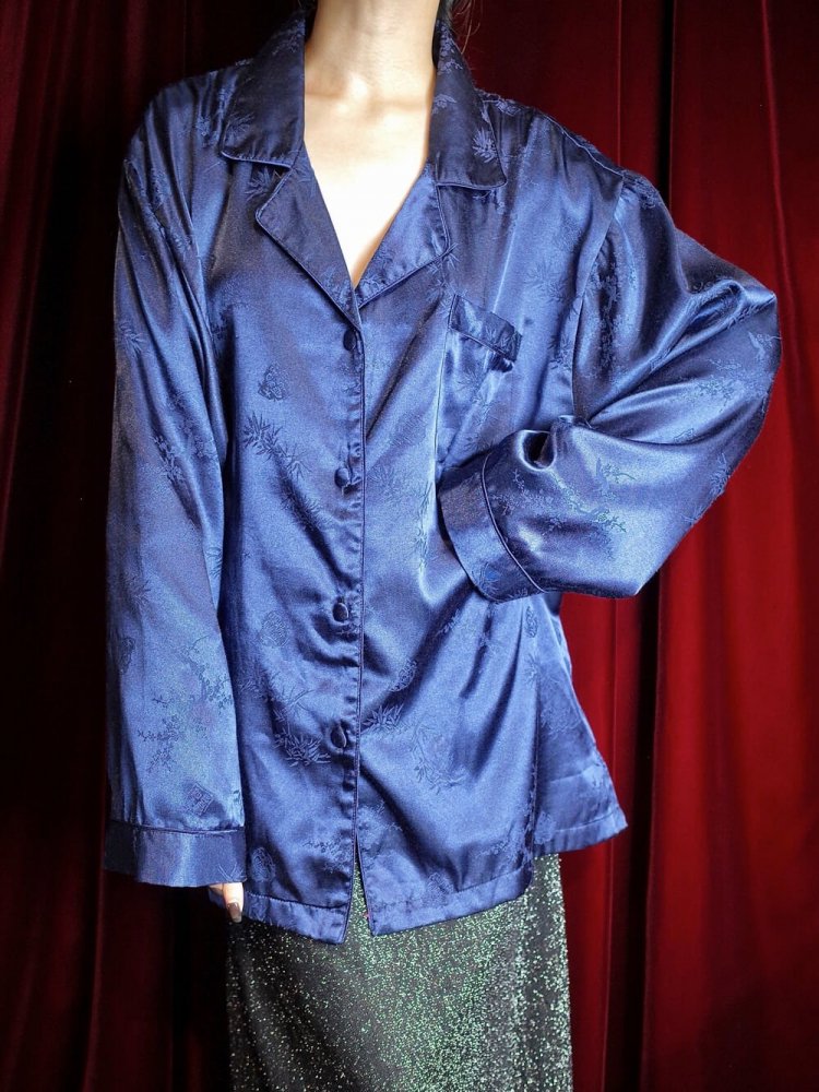 Navy China Jacquard Pajama Shirt