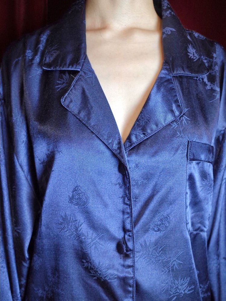 Navy China Jacquard Pajama Shirt