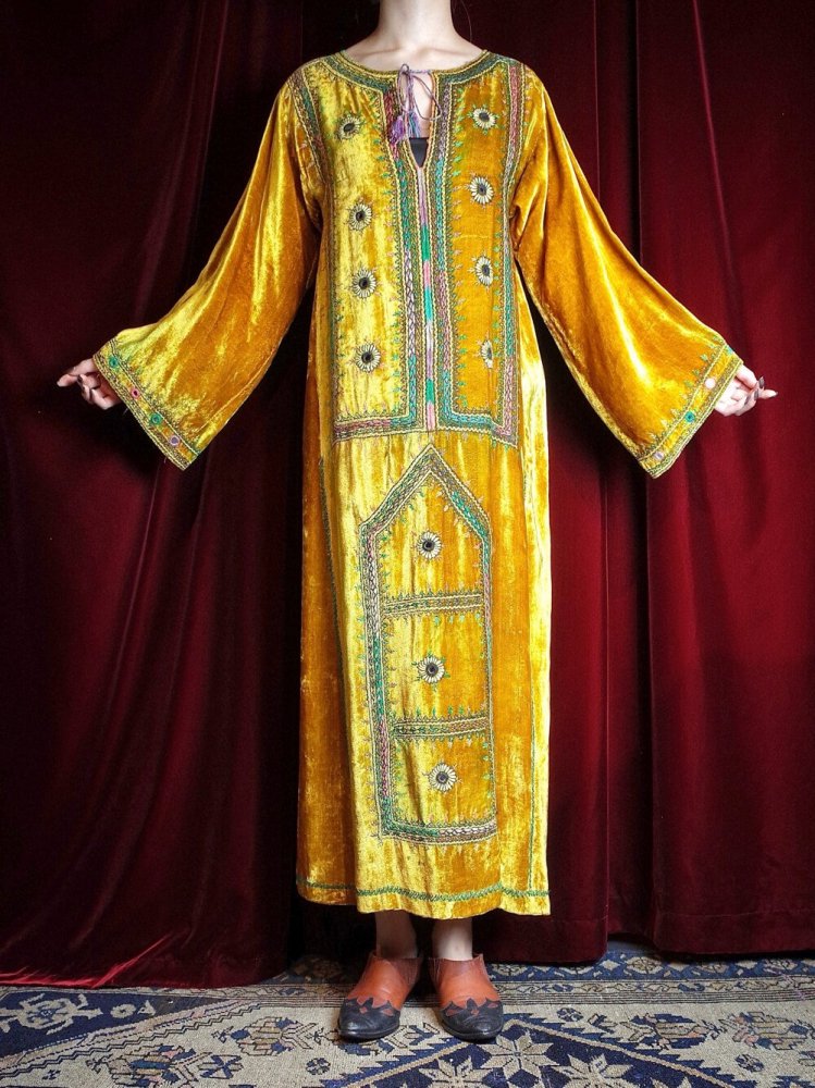 Hand Made in PAKISTAN Mirror Embroidery Mustard Velvet Dress