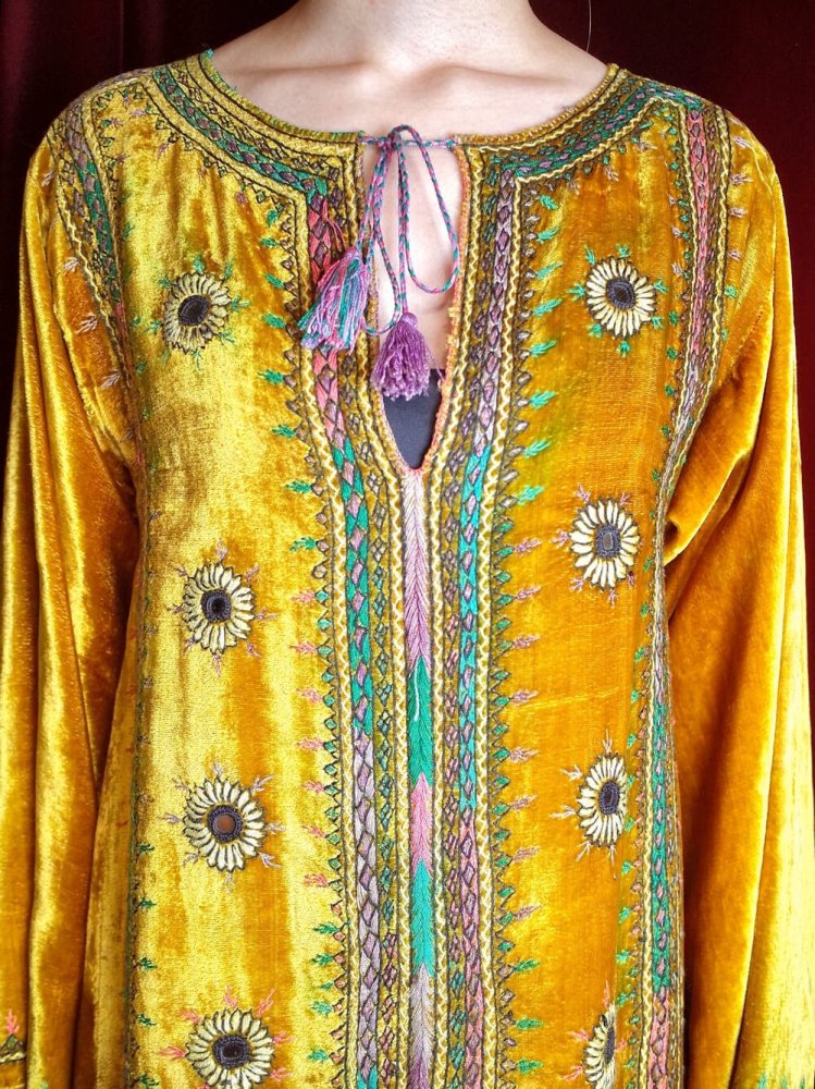 Hand Made in PAKISTAN Mirror Embroidery Mustard Velvet Dress