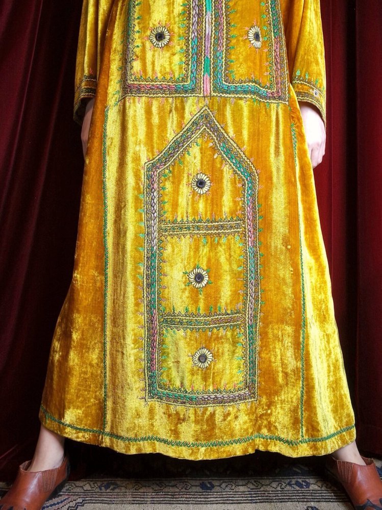 Hand Made in PAKISTAN Mirror Embroidery Mustard Velvet Dress