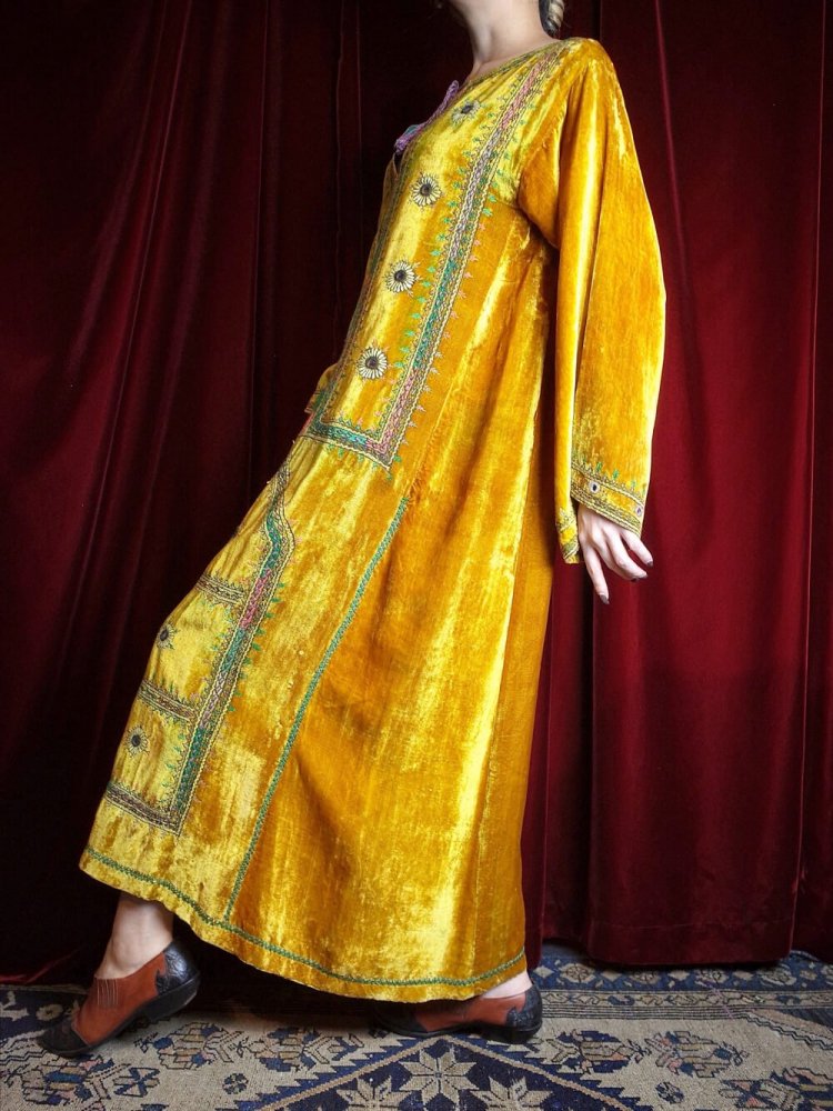 Hand Made in PAKISTAN Mirror Embroidery Mustard Velvet Dress