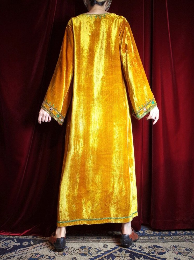 Hand Made in PAKISTAN Mirror Embroidery Mustard Velvet Dress