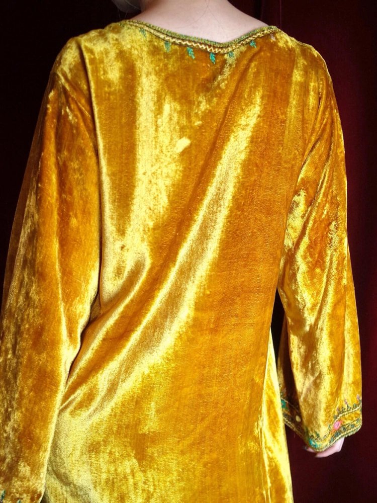 Hand Made in PAKISTAN Mirror Embroidery Mustard Velvet Dress