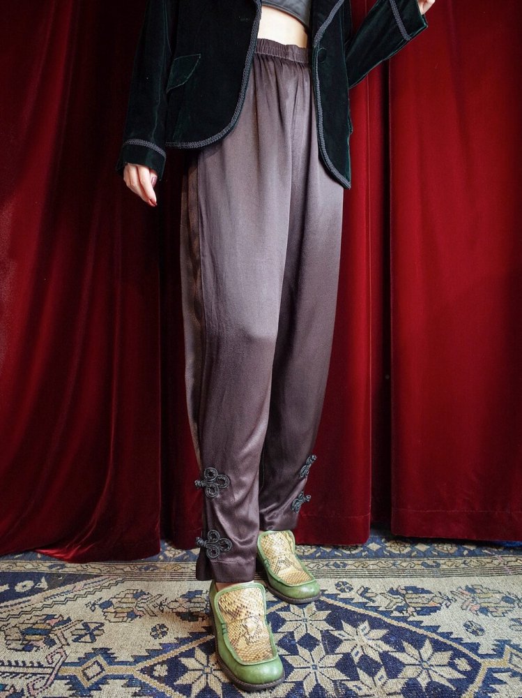 REMAKE China JodhpursFade Black Rayon Satin Pants