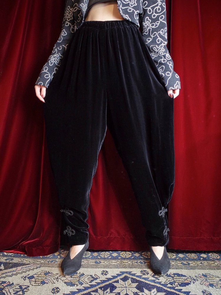 REMAKE China JodhpursRayon  Silk Black Velvet Pants