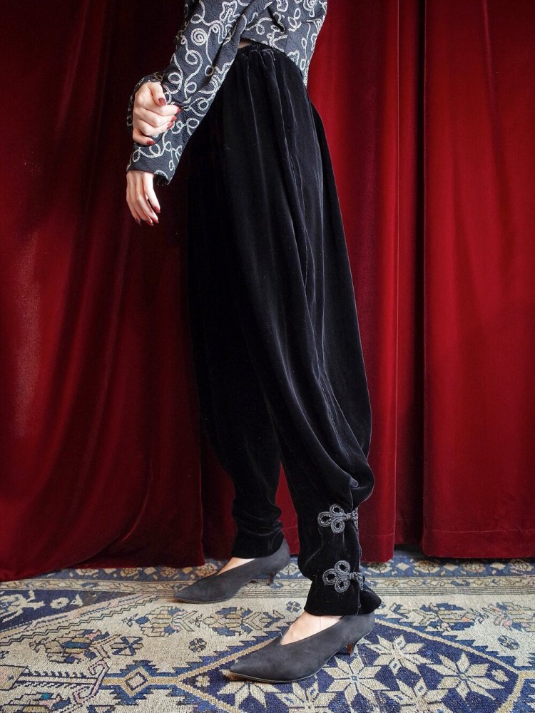 REMAKE China JodhpursRayon  Silk Black Velvet Pants