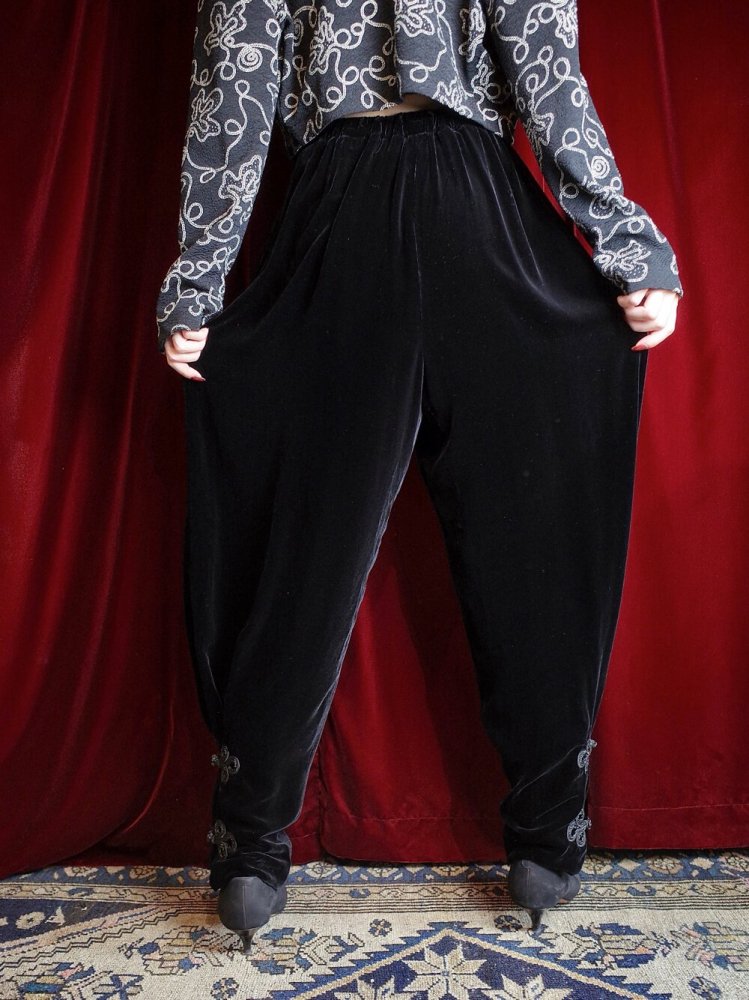 REMAKE China JodhpursRayon  Silk Black Velvet Pants