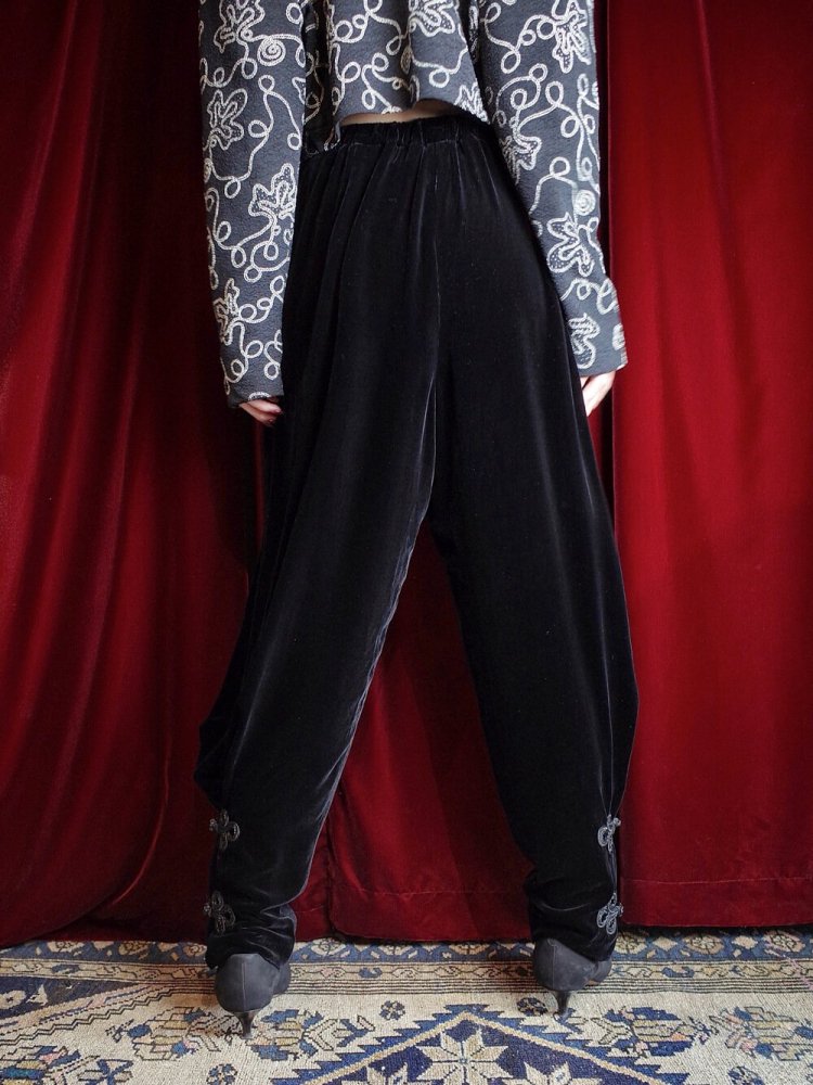 REMAKE China JodhpursRayon  Silk Black Velvet Pants