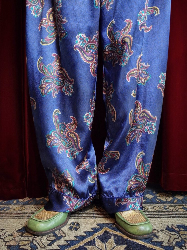 Navy Paisley Satin Pants