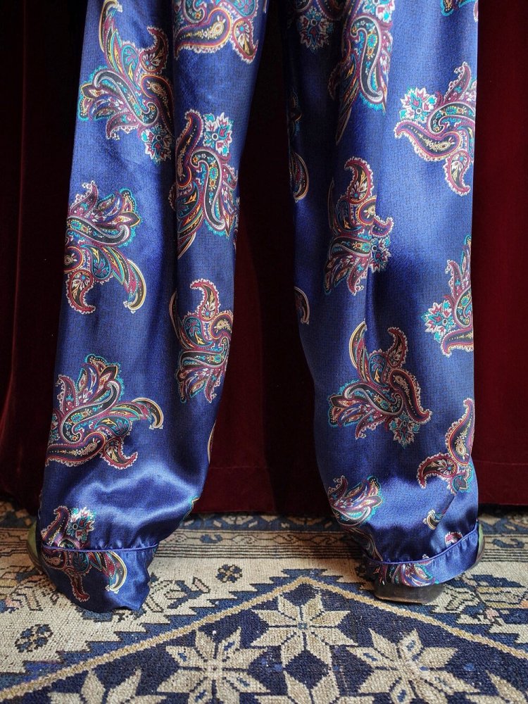 Navy Paisley Satin Pants