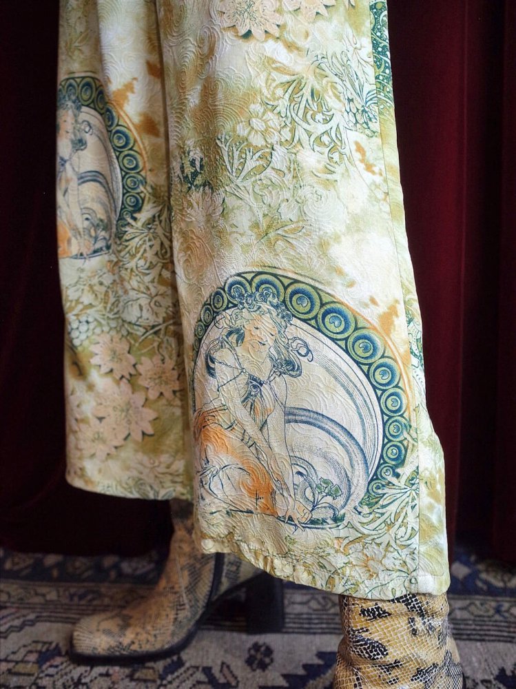 MUCHA  Oriental Sold Pattern Silk Wide Pants