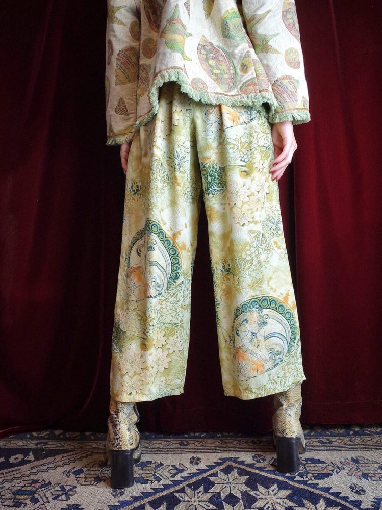 MUCHA  Oriental Sold Pattern Silk Wide Pants