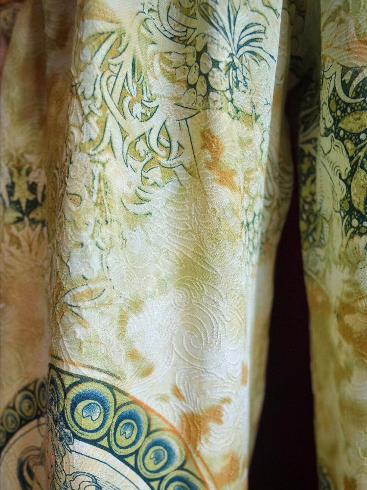 MUCHA  Oriental Sold Pattern Silk Wide Pants