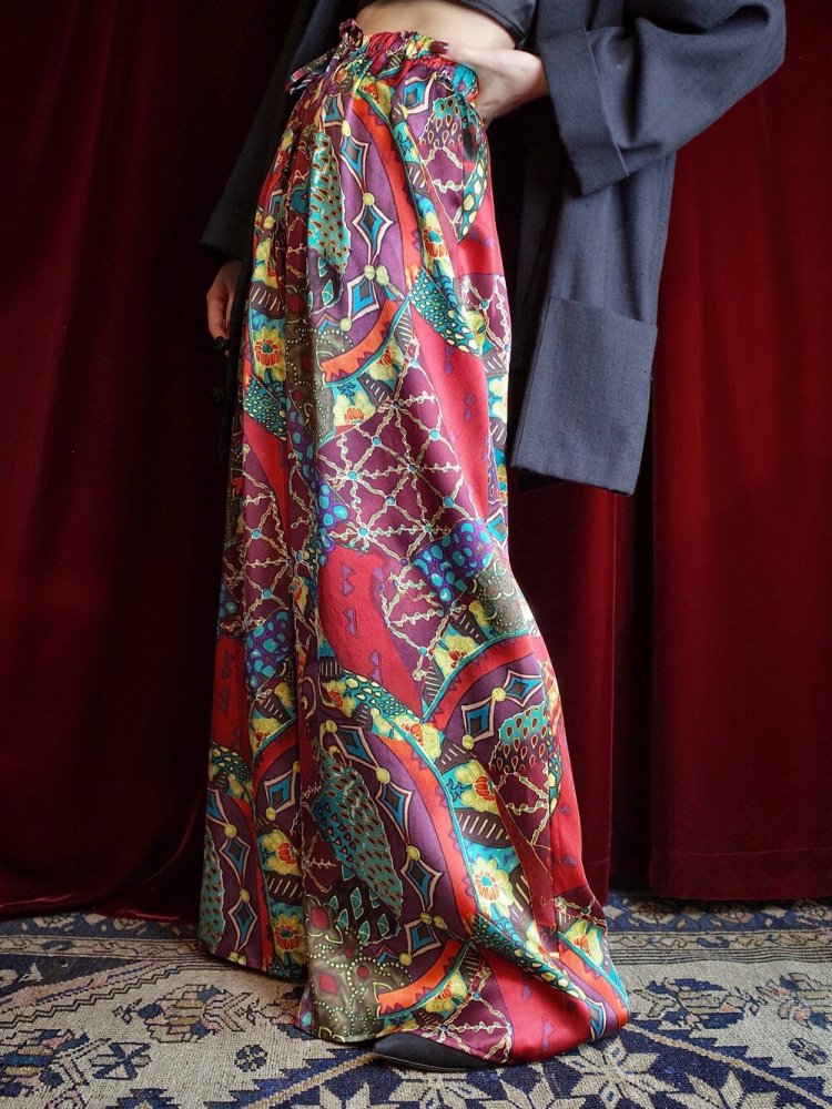 Oriental Art Pattern Silk Wide Pants