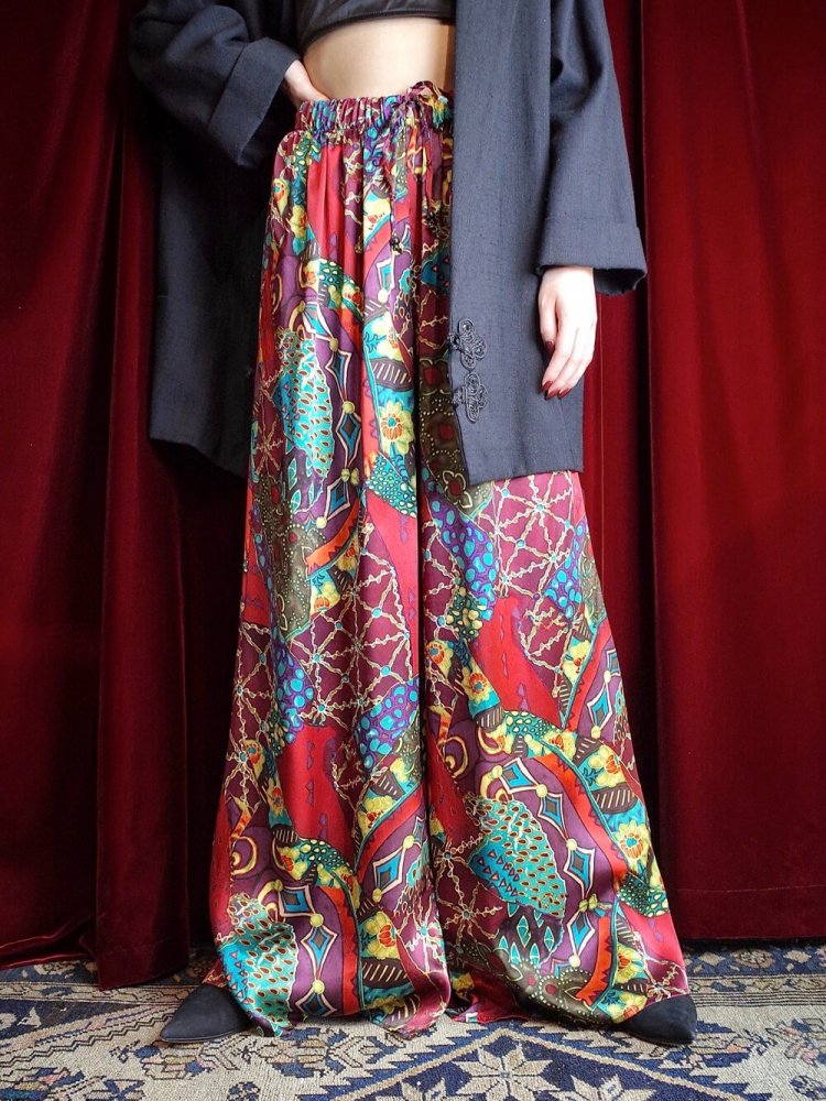 Oriental Art Pattern Silk Wide Pants