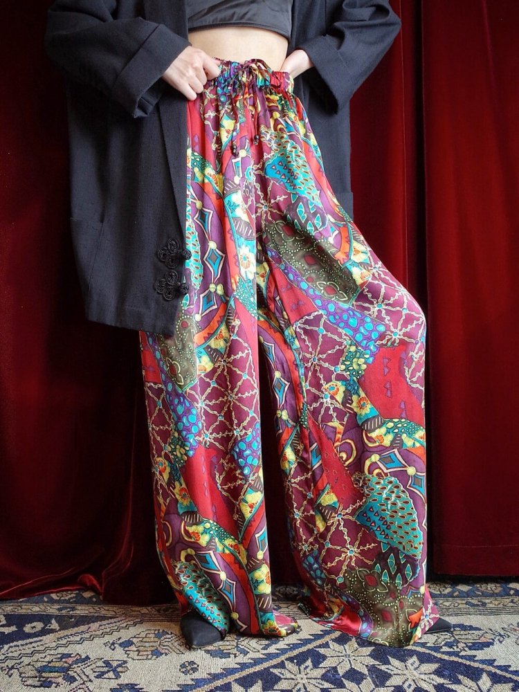 Oriental Art Pattern Silk Wide Pants