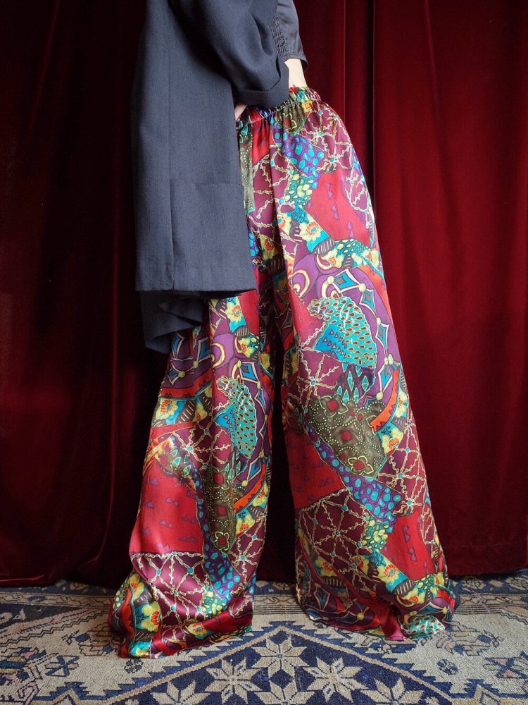 Oriental Art Pattern Silk Wide Pants